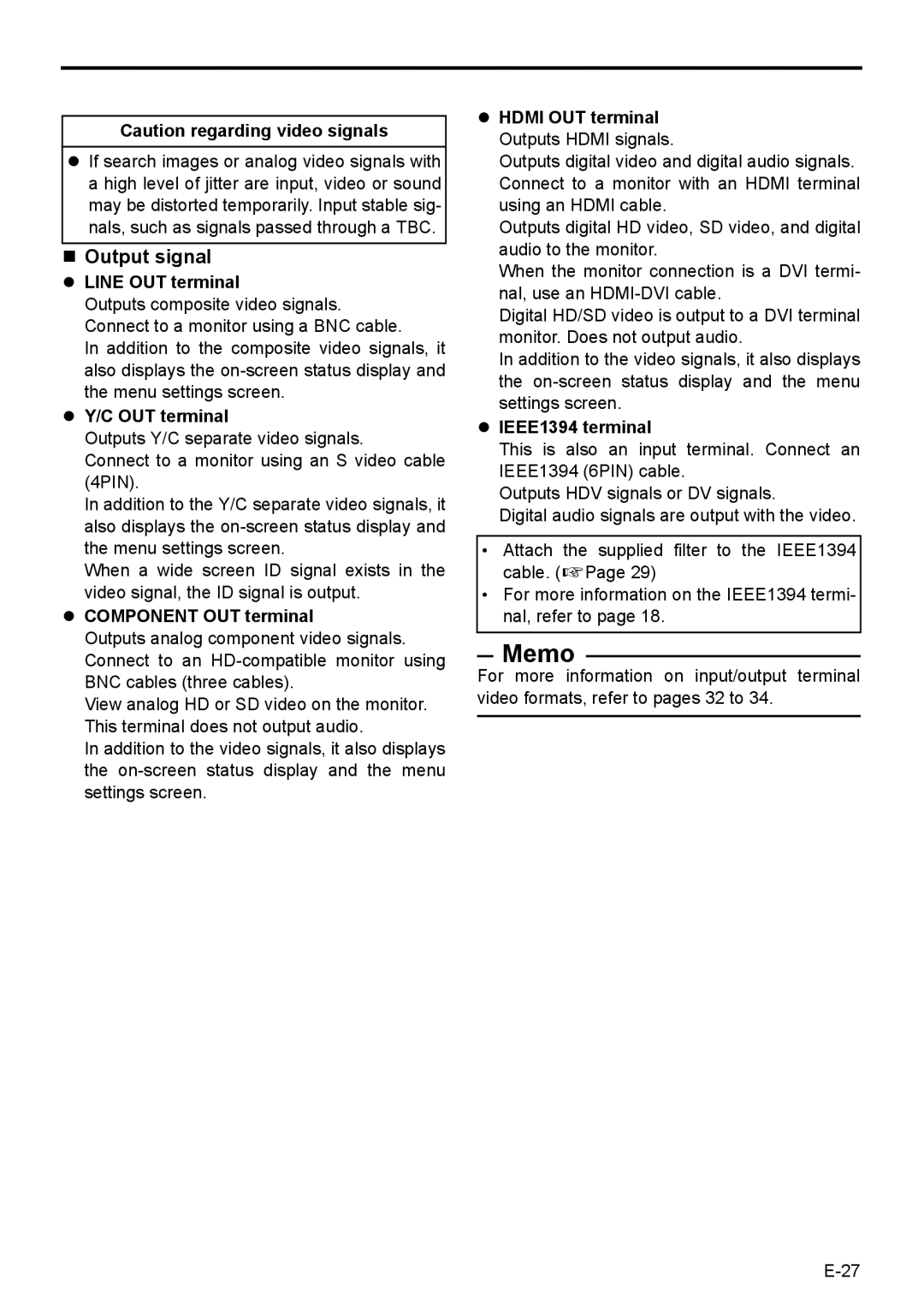 JVC BR-HD50E instruction manual „ Output signal 