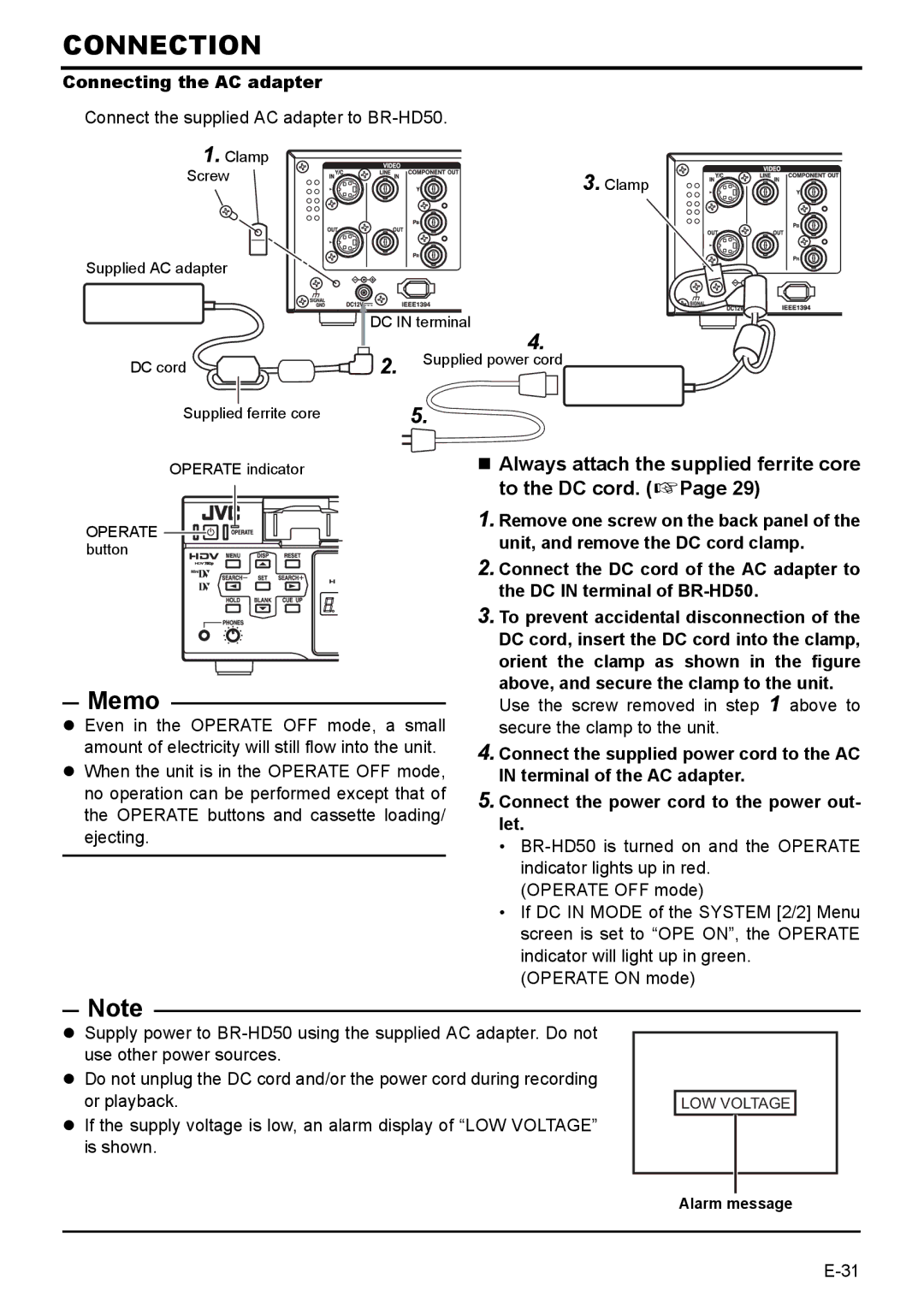 JVC BR-HD50E instruction manual To the DC cord. XPage 