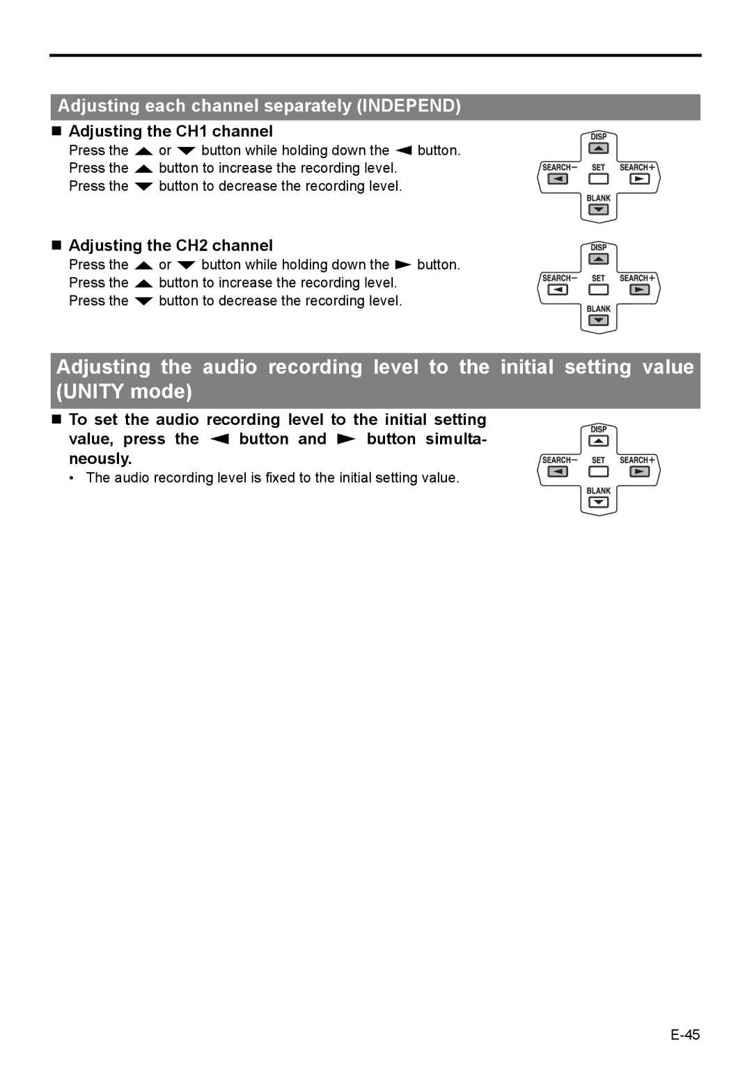 JVC BR-HD50E instruction manual „ Adjusting the CH1 channel, „ Adjusting the CH2 channel 