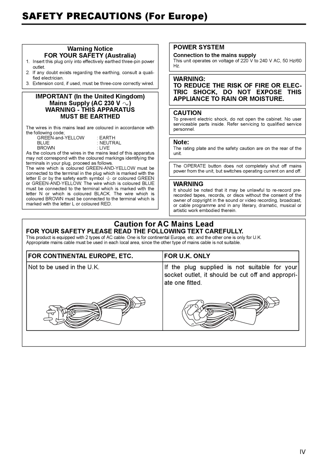 JVC BR-HD50E instruction manual Must be Earthed, Power System, For Your Safety Please Read the Following Text Carefully 