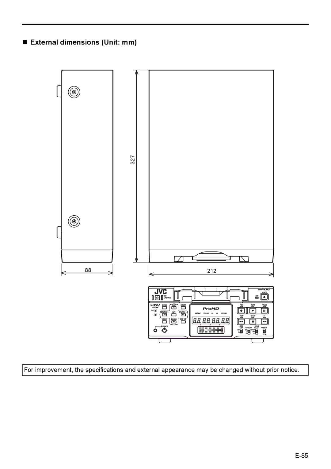 JVC BR-HD50E instruction manual „ External dimensions Unit mm 