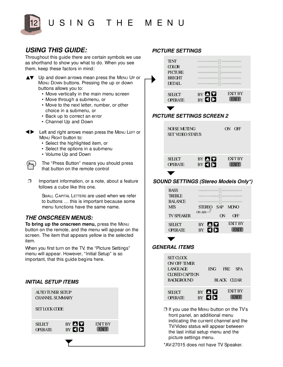 JVC AV-20021, C 13011, C-20010, C-13010, AV-27015, AV-20020, AV 27020 manual S I N G T H E M E N U, Using this Guide 