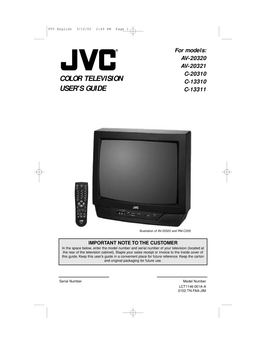 JVC C-13310, C-13311, C-20310, AV-20321 manual Color Television Users Guide 