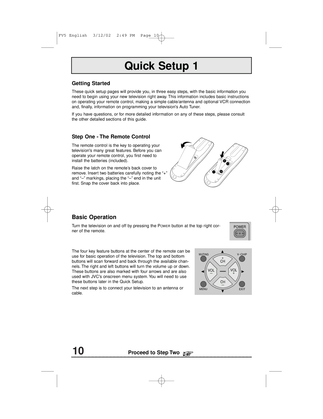 JVC C-20310, C-13311, C-13310, AV-20321 manual Quick Setup, Getting Started, Step One The Remote Control, Proceed to Step Two 