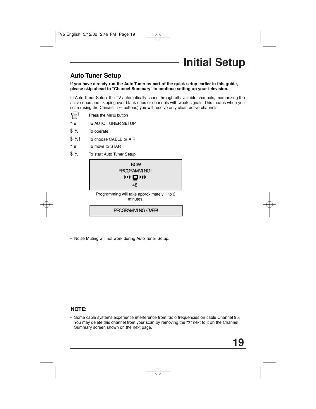 JVC AV-20321, C-13311, C-13310, C-20310 manual Initial Setup, Auto Tuner Setup 