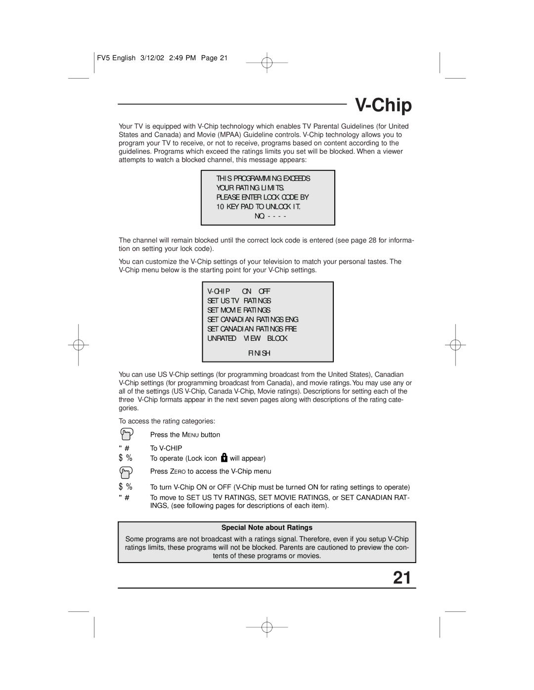 JVC C-13310, C-13311, C-20310, AV-20321 manual Chip, Special Note about Ratings 