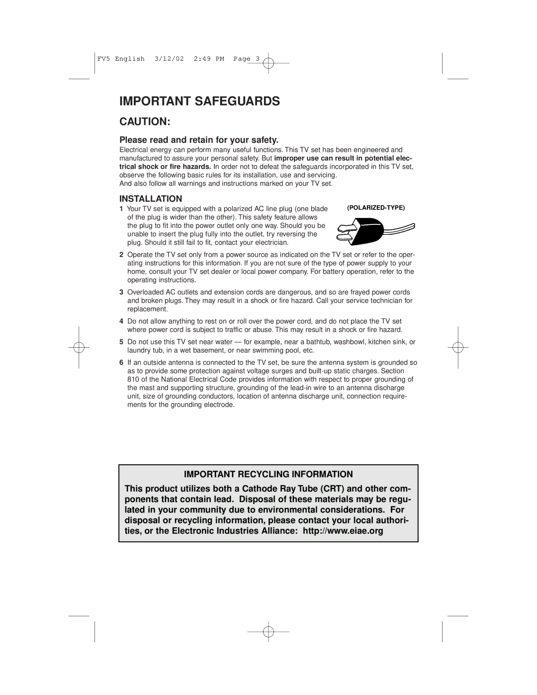 JVC AV-20321, C-13311, C-13310, C-20310 manual Important Safeguards 