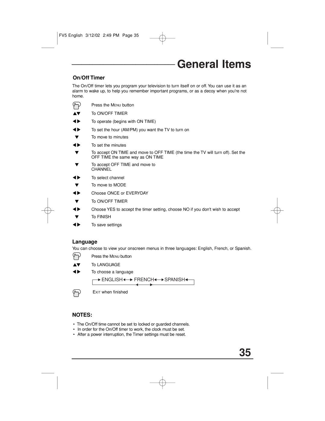 JVC AV-20321, C-13311, C-13310, C-20310 manual On/Off Timer, Language 