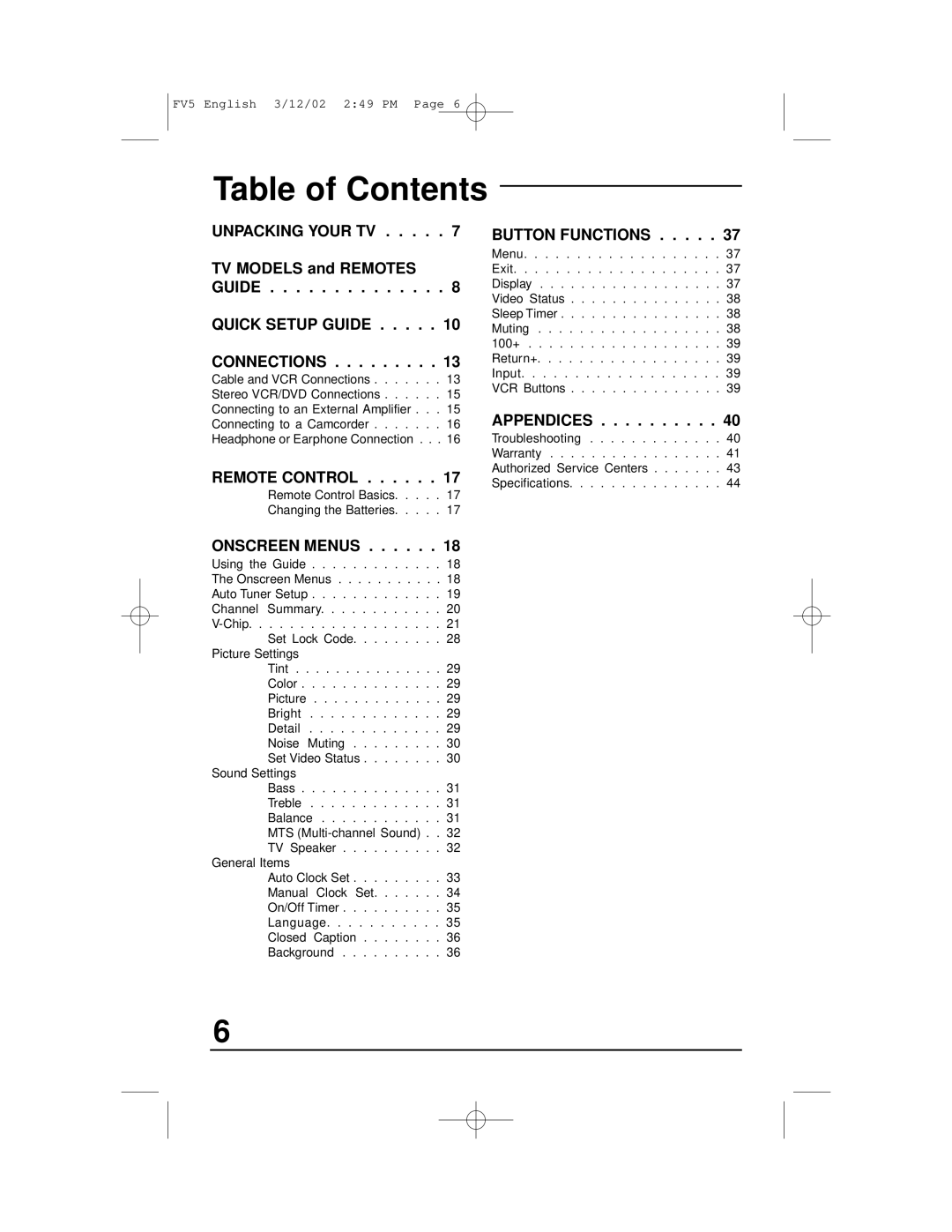 JVC C-20310, C-13311, C-13310, AV-20321 manual Table of Contents 