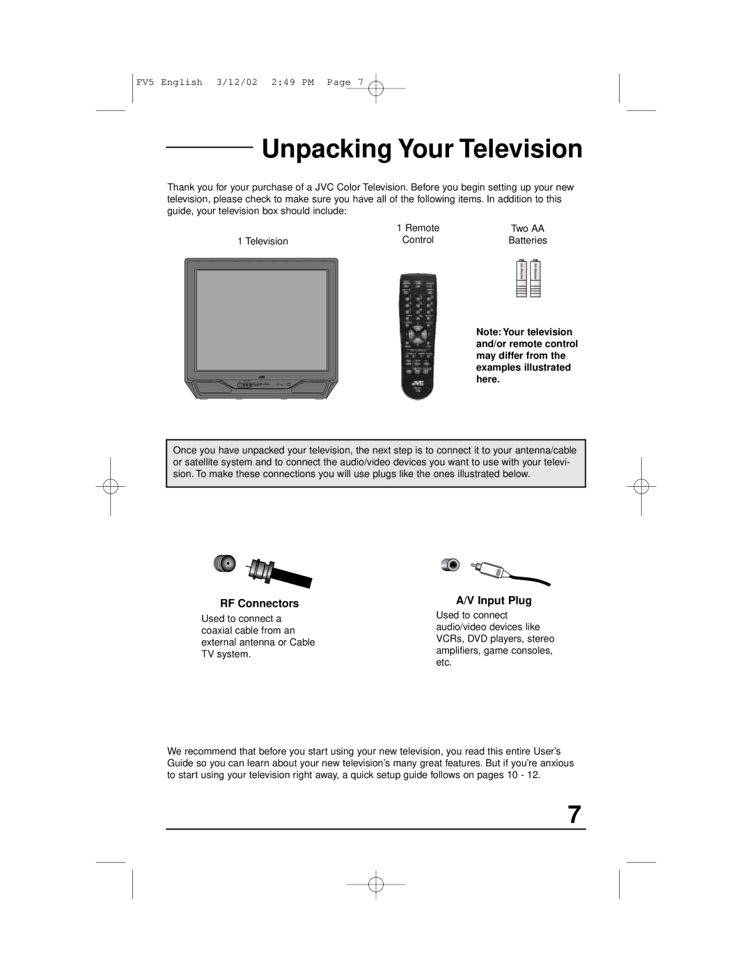 JVC AV-20321, C-13311, C-13310, C-20310 manual Unpacking Your Television, Television Control 