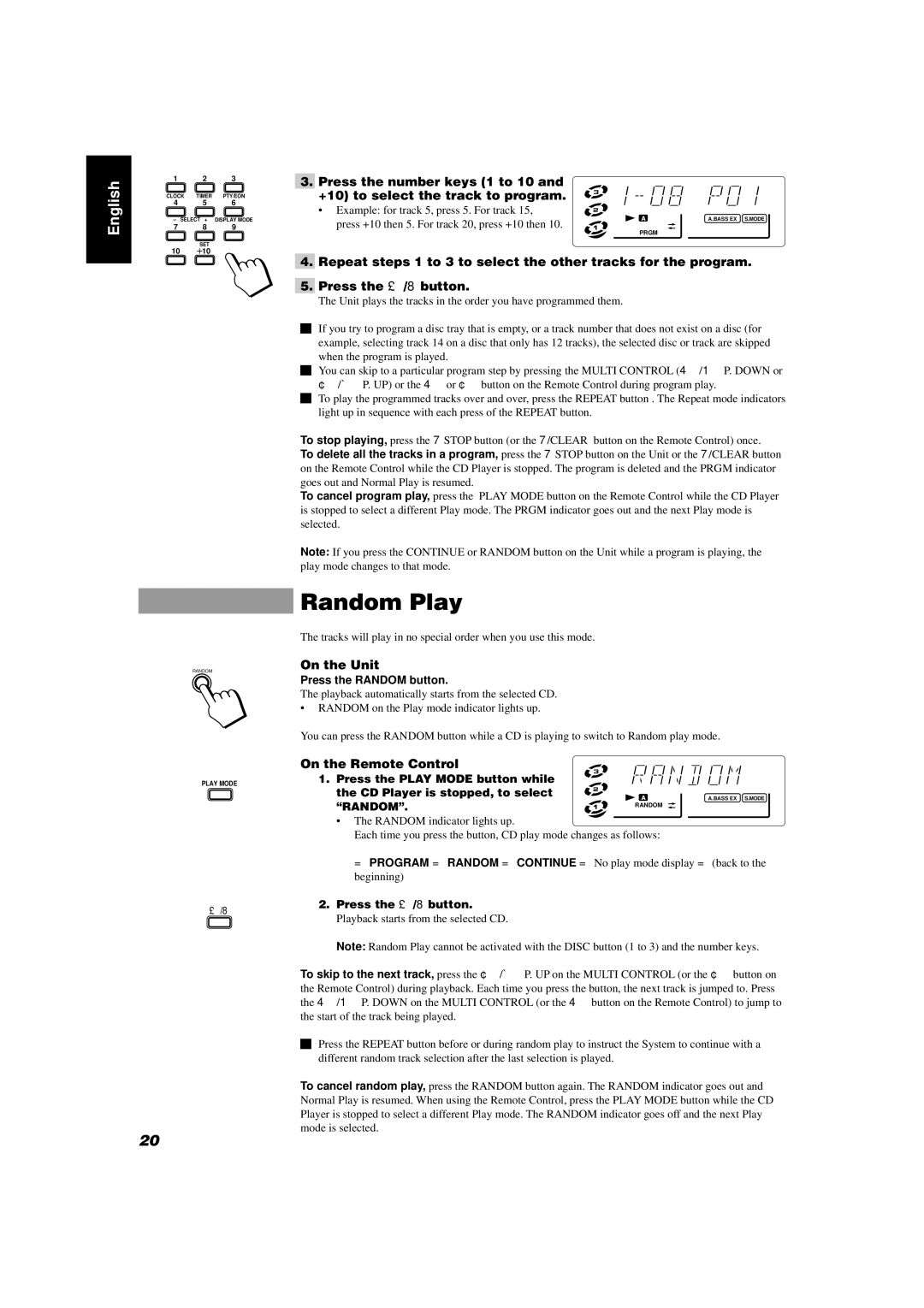 JVC CA-D352TR, CA-D302T manual Random Play, Press the Random button, Press the £/8 button 