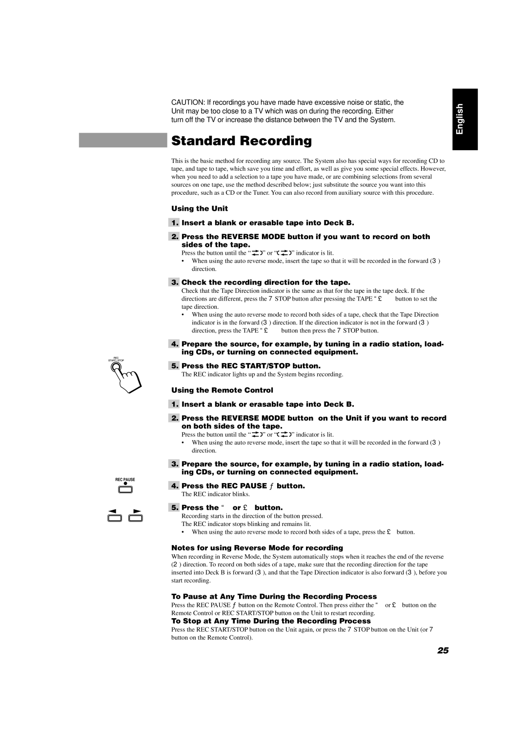 JVC CA-D302T, CA-D352TR manual Standard Recording 