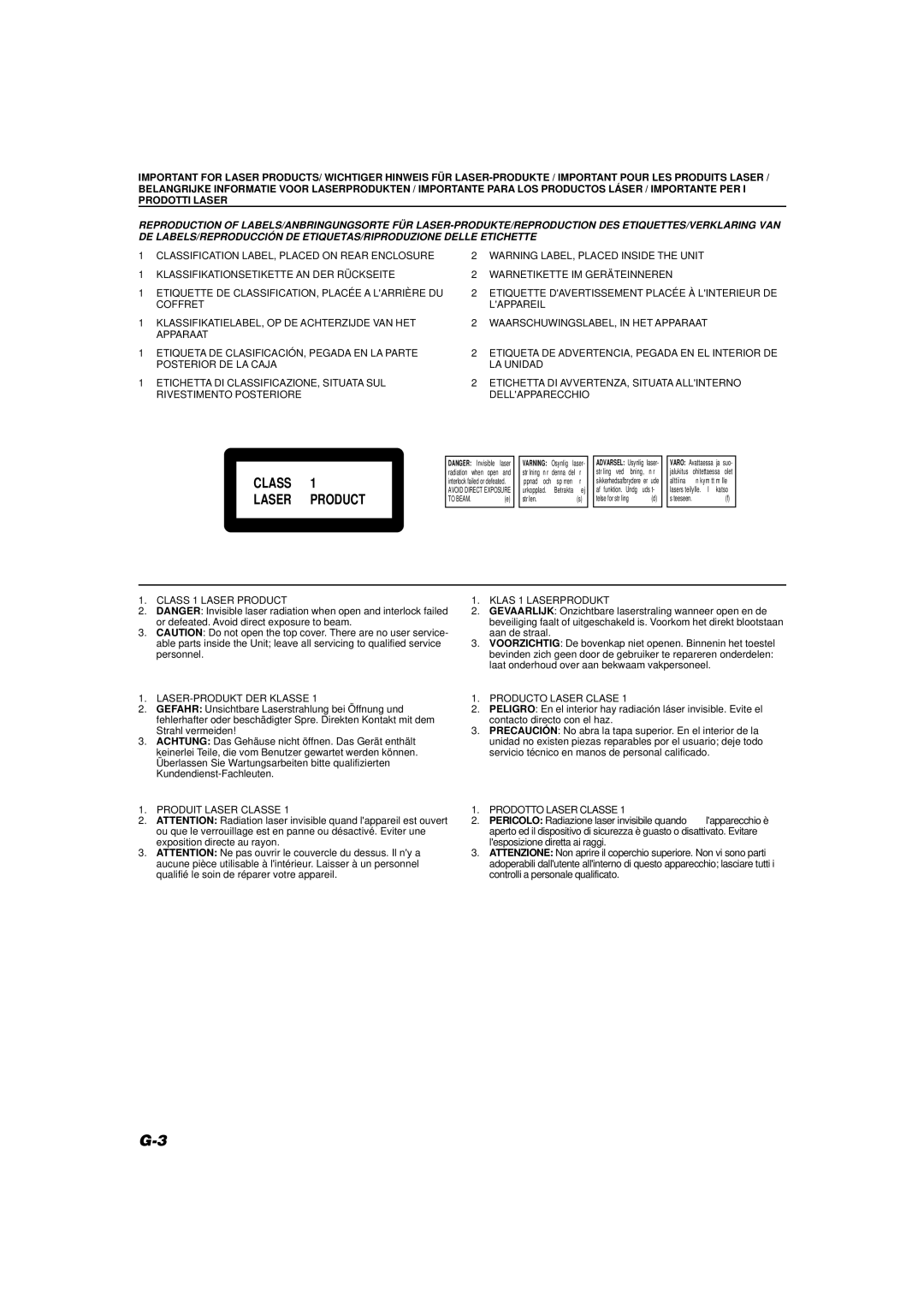 JVC CA-D352TR, CA-D302T manual Class Laser Product 