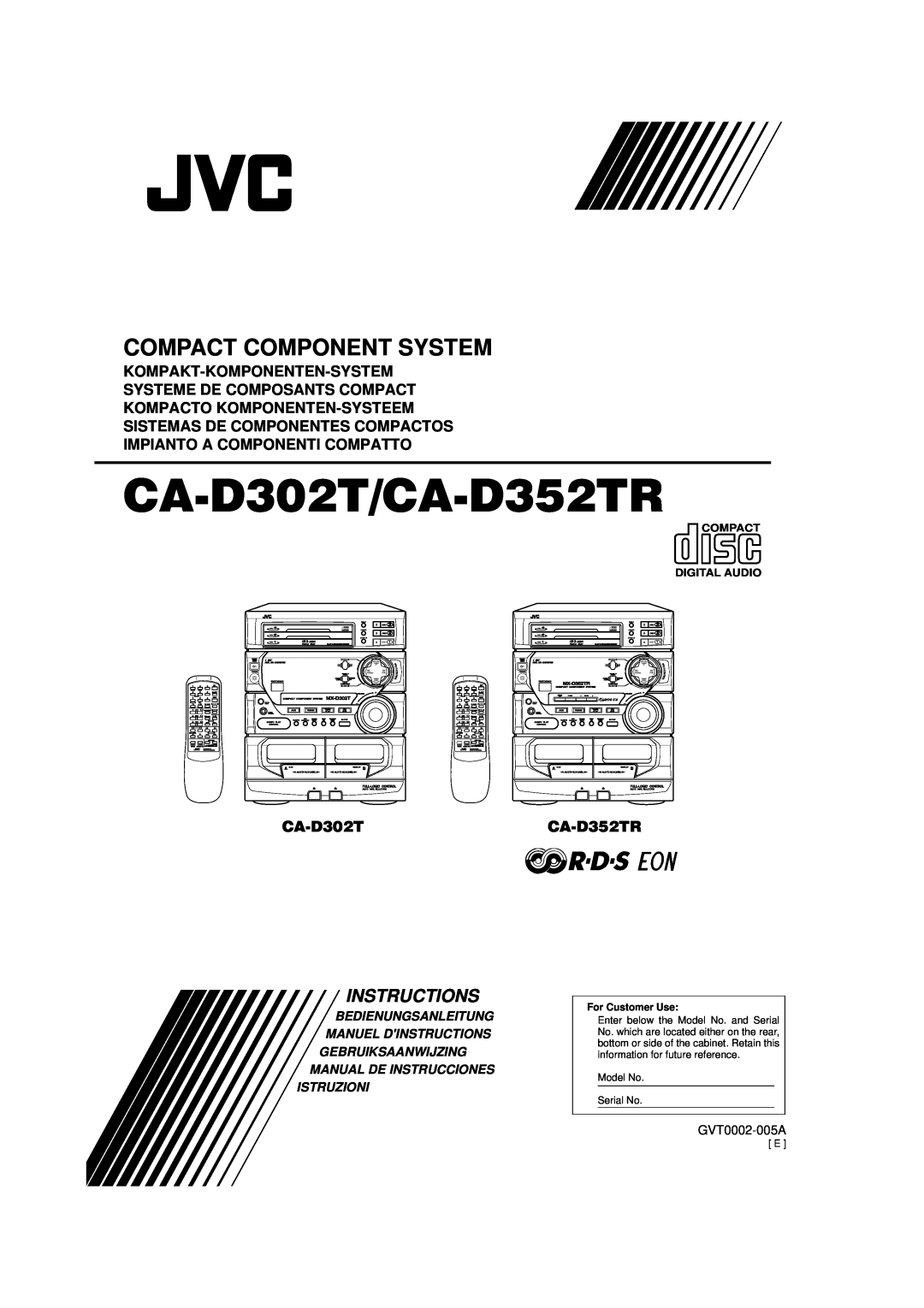 JVC manual Compact Component System, Kompakt-Komponenten-System, Systeme De Composants Compact, CA-D302TCA-D352TR, Disc 