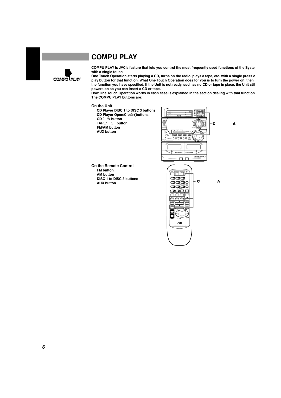 JVC CA-D432TR, CA-D452TR manual On the Unit, On the Remote Control, Compu Play buttons 