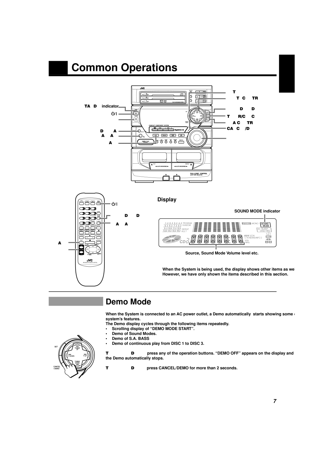 JVC CA-D452TR, CA-D432TR manual Common Operations, Demo Mode, Display 