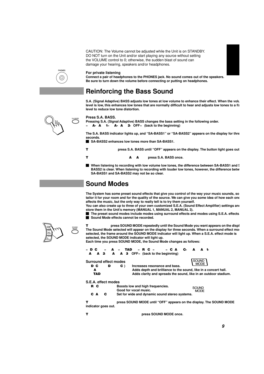 JVC CA-D452TR, CA-D432TR manual Reinforcing the Bass Sound, Sound Modes 