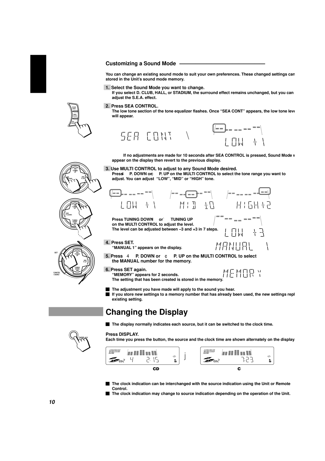 JVC CA-D432TR, CA-D452TR manual Changing the Display, Customizing a Sound Mode 