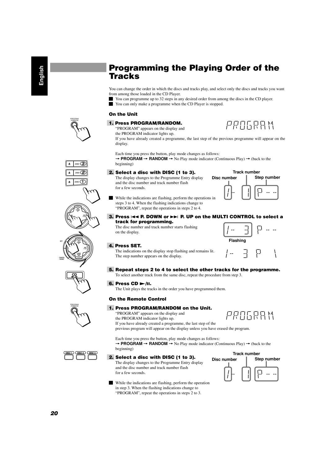 JVC CA-D432TR, CA-D452TR manual Programming the Playing Order of the Tracks, Select a disc with Disc 1 to 