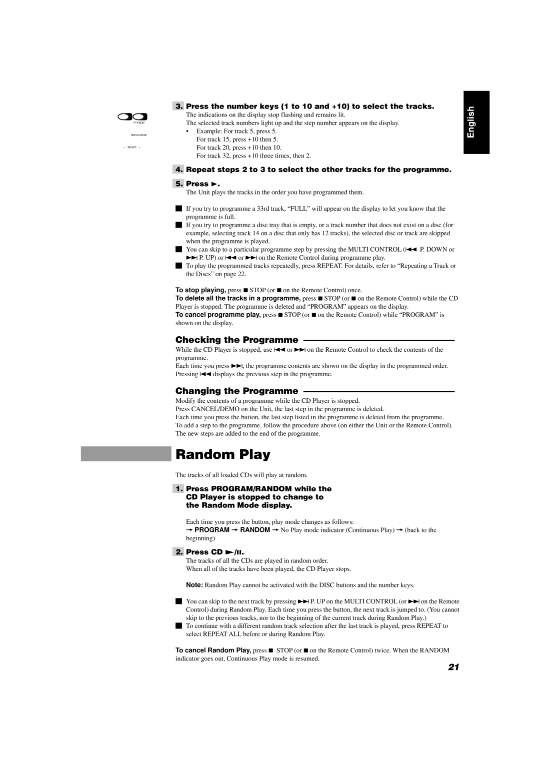 JVC CA-D452TR, CA-D432TR manual Random Play, Checking the Programme, Changing the Programme 