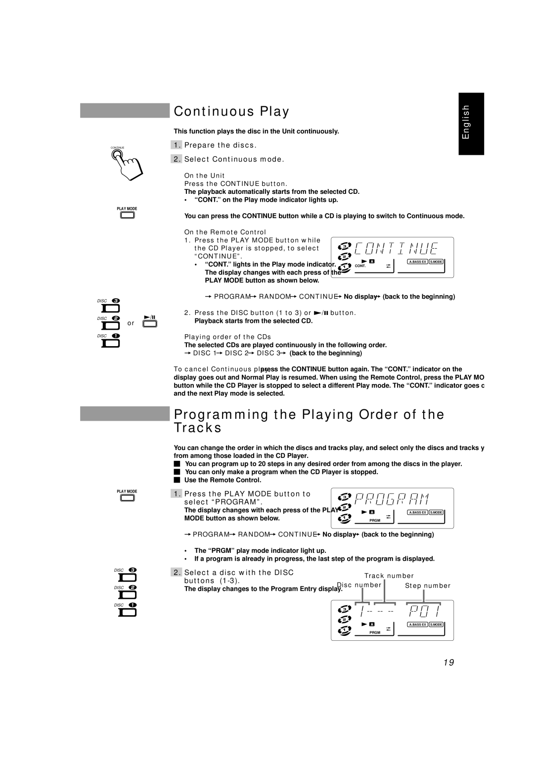 JVC CA-D451TR, CA-D551TR, CA-D351TR manual Continuous Play, Programming the Playing Order of the Tracks 