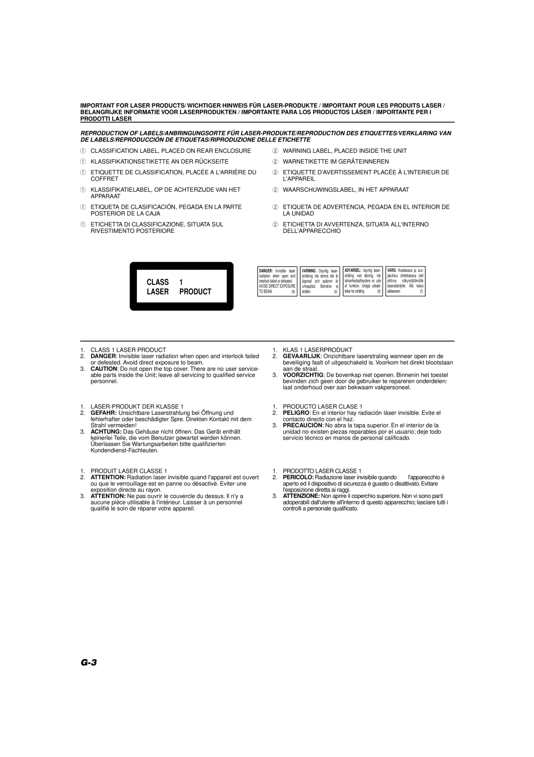 JVC CA-D351TR, CA-D551TR, CA-D451TR manual Class Laser Product 