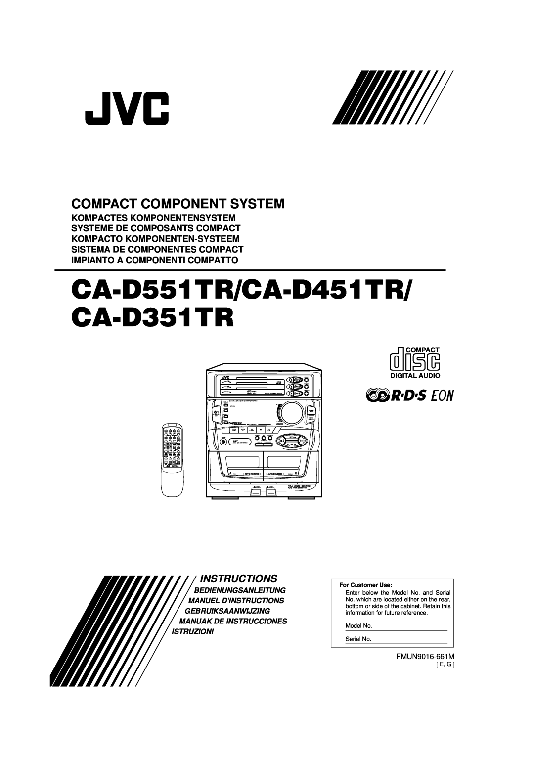 JVC CA-D351TR manual Compact Component System, Kompactes Komponentensystem, Systeme De Composants Compact, Instructions 