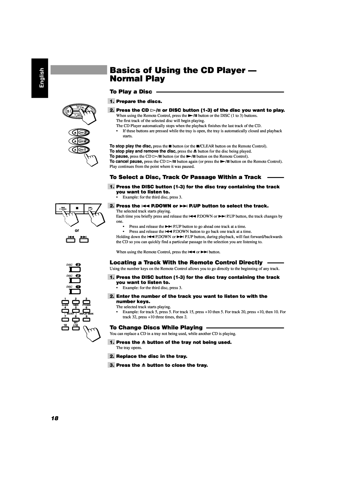 JVC CA-D351TR manual Basics of Using the CD Player - Normal Play, To Play a Disc, To Change Discs While Playing, English 