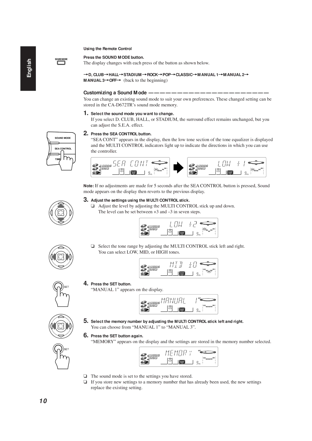 JVC CA-D672TR manual Customizing a Sound Mode 