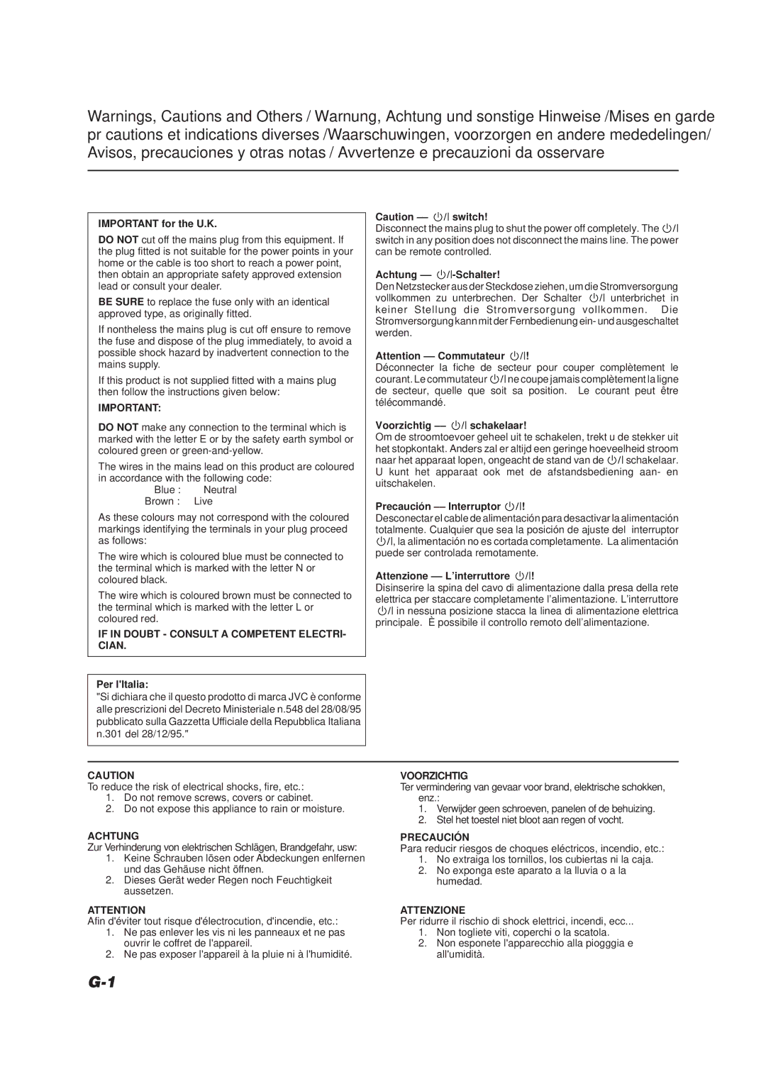 JVC CA-D672TR manual If in Doubt Consult a Competent ELECTRI- Cian 