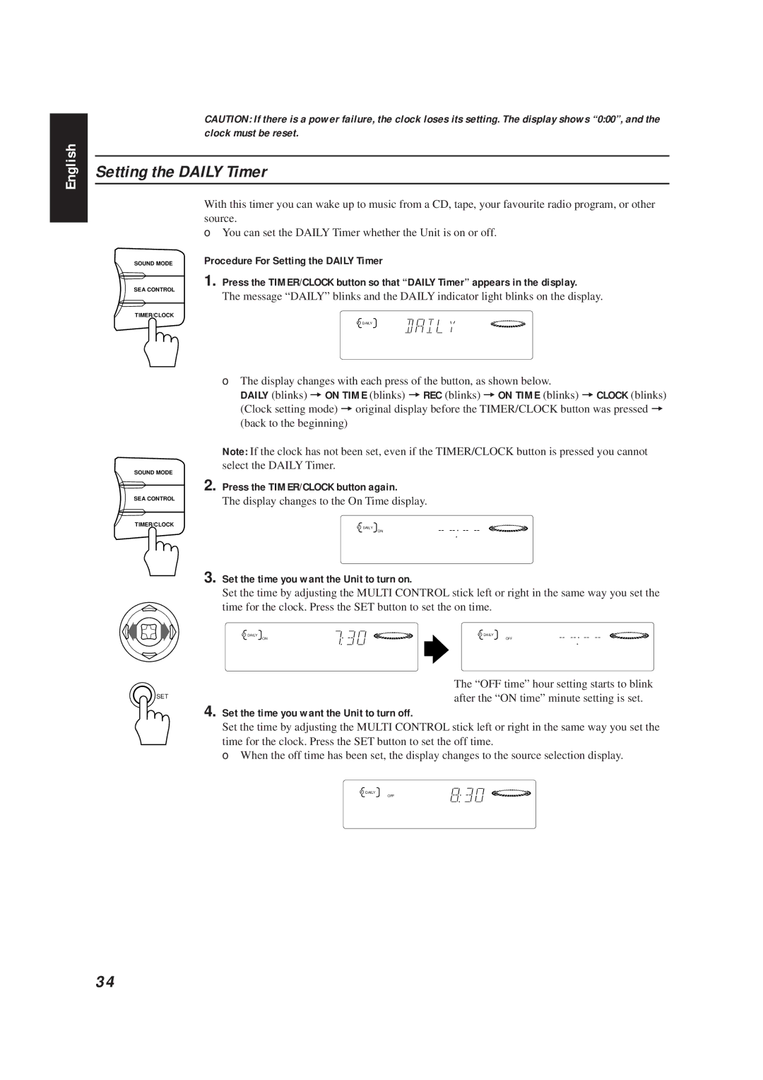 JVC CA-D672TR manual Procedure For Setting the Daily Timer, Press the TIMER/CLOCK button again 