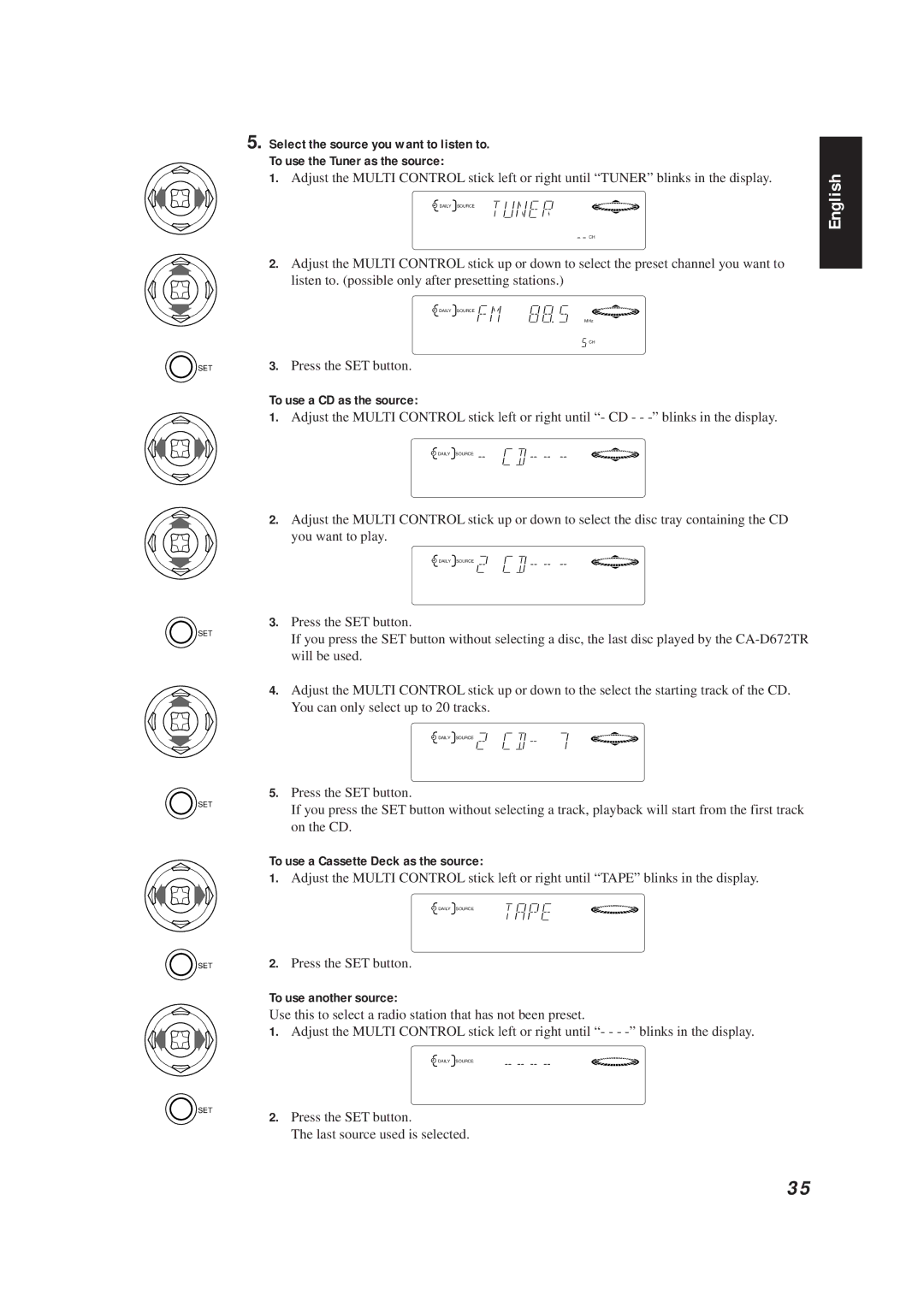 JVC CA-D672TR manual To use a CD as the source, To use a Cassette Deck as the source, To use another source 