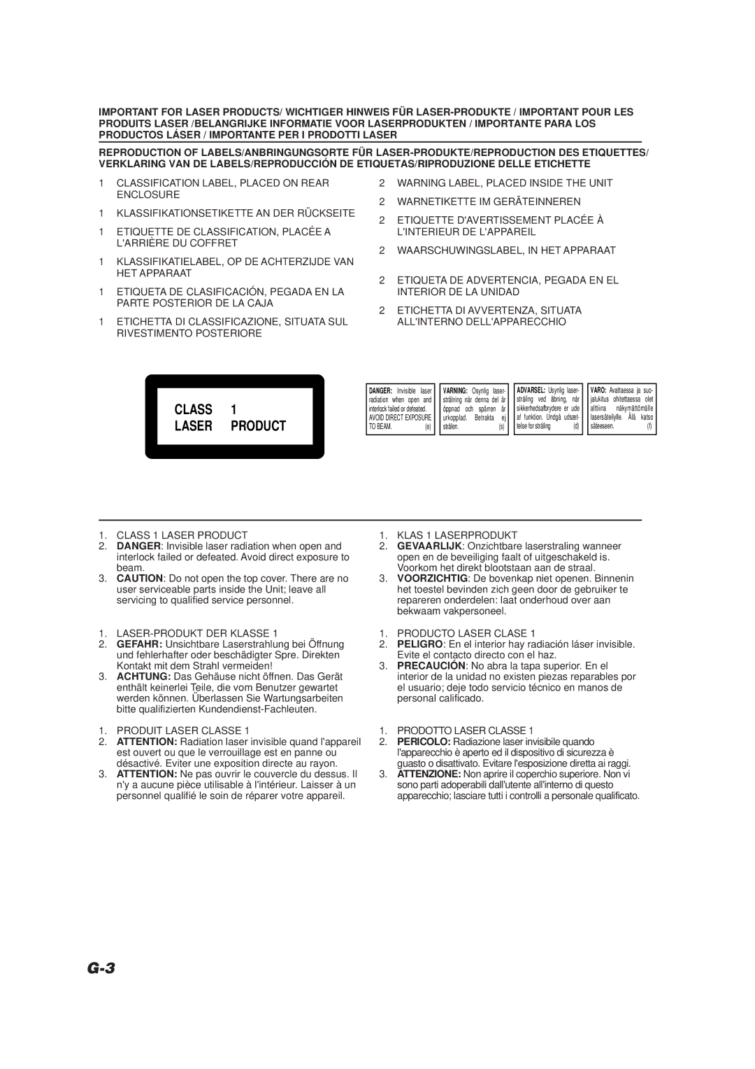 JVC CA-D672TR manual Class Laser Product 