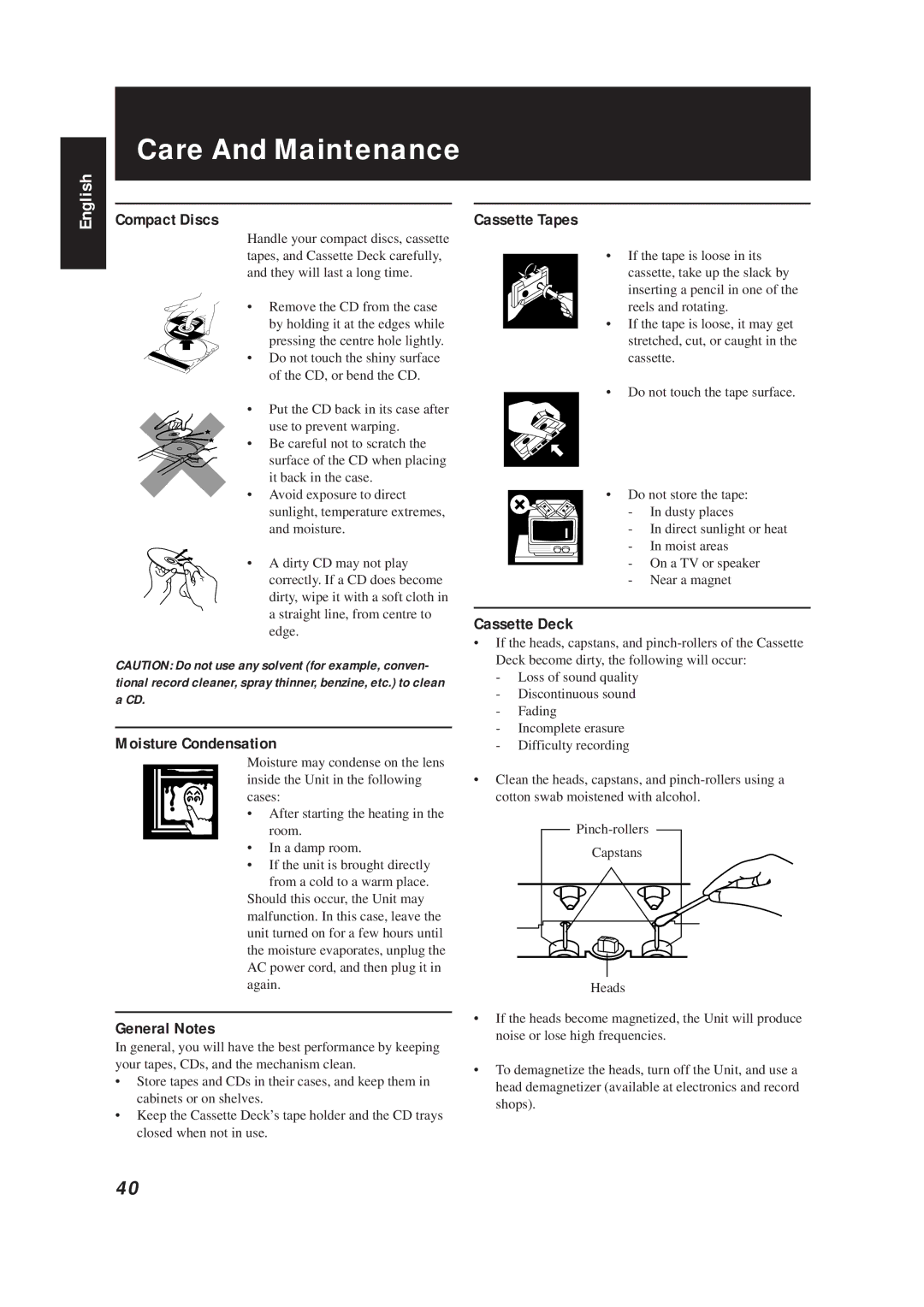 JVC CA-D672TR manual Care And Maintenance 