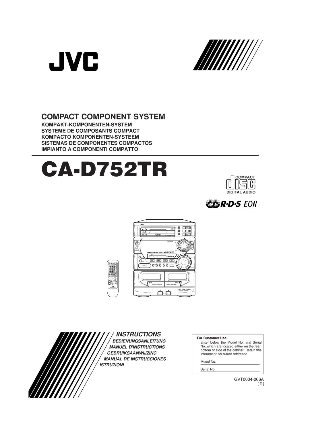 JVC CA-D752TR manual 