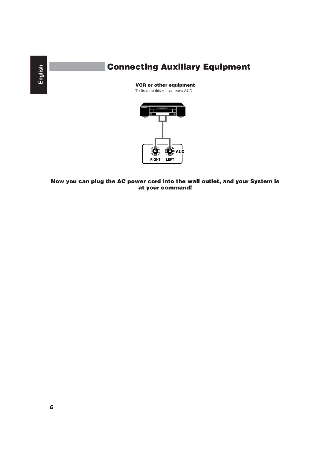 JVC CA-D752TR manual Connecting Auxiliary Equipment, VCR or other equipment 