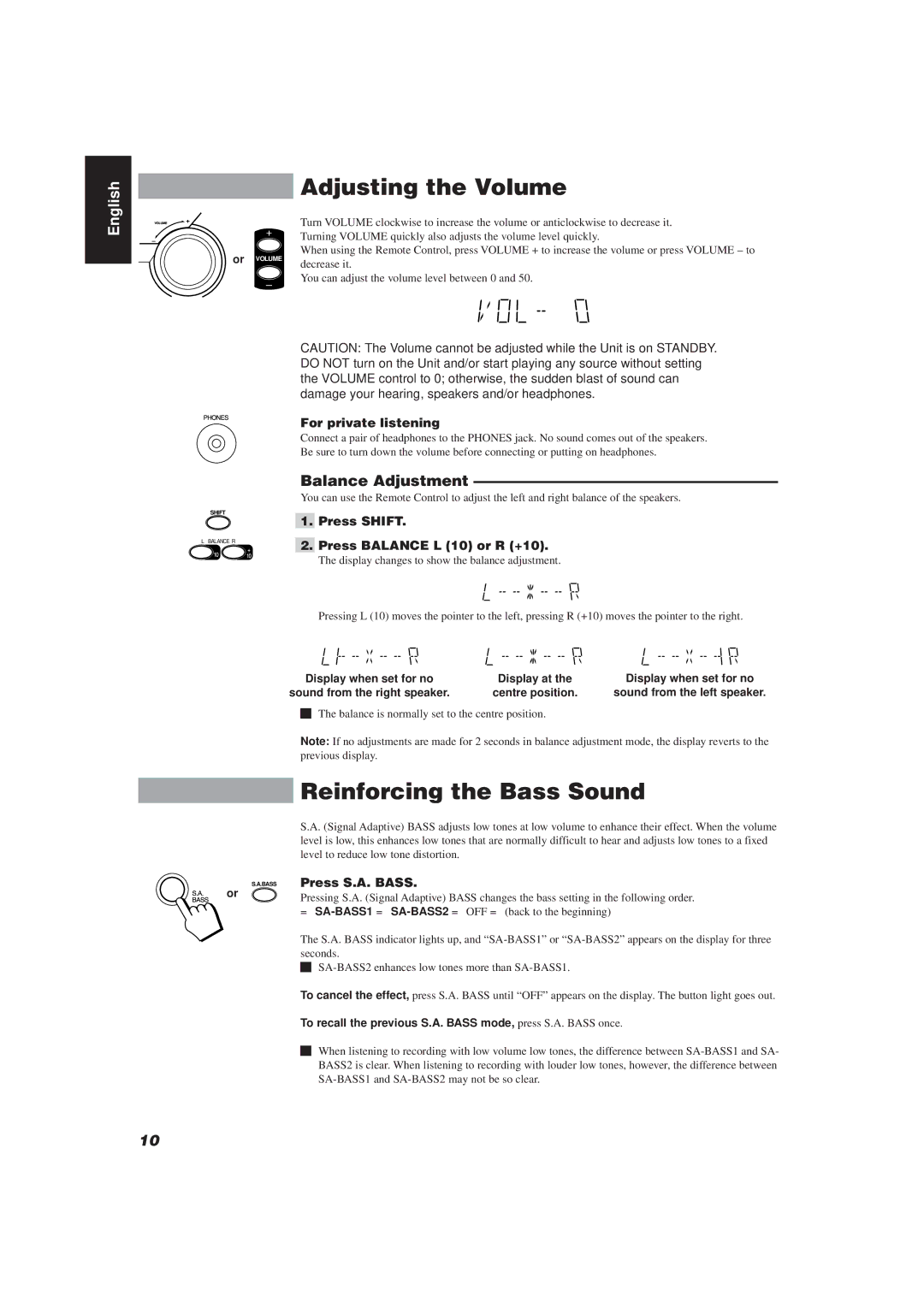 JVC CA-D752TR manual Adjusting the Volume, Reinforcing the Bass Sound, Balance Adjustment 