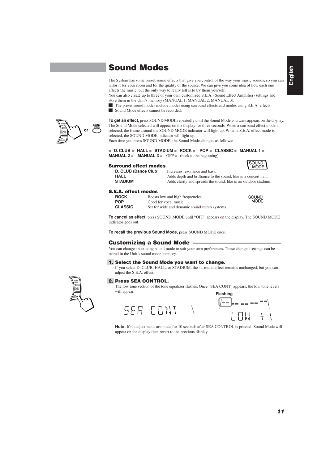 JVC CA-D752TR manual Sound Modes, Customizing a Sound Mode 