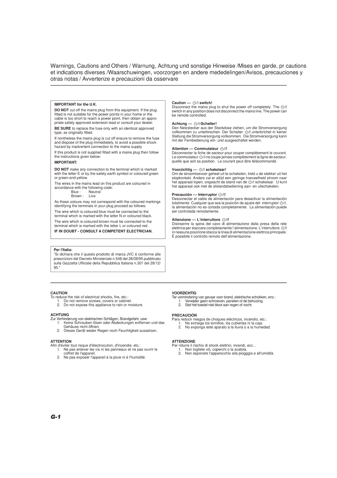 JVC CA-D752TR manual If in Doubt Consult a Competent Electrician 