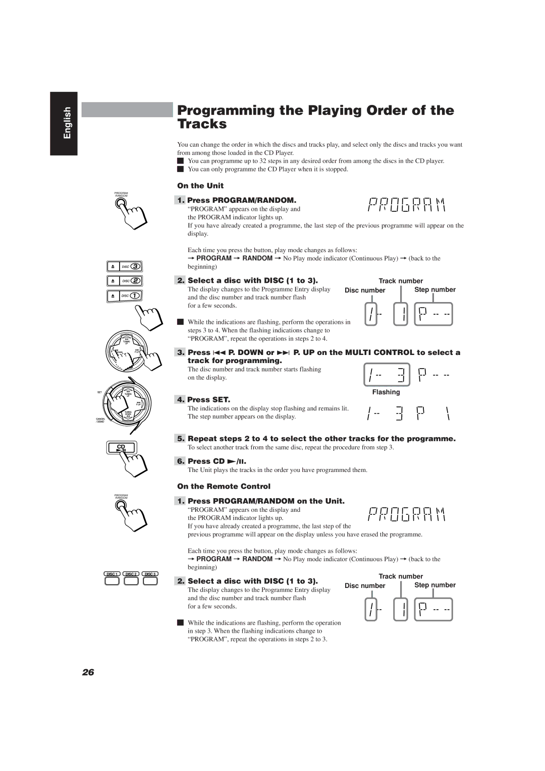 JVC CA-D752TR manual Programming the Playing Order of the Tracks, Select a disc with Disc 1 to, Track number 