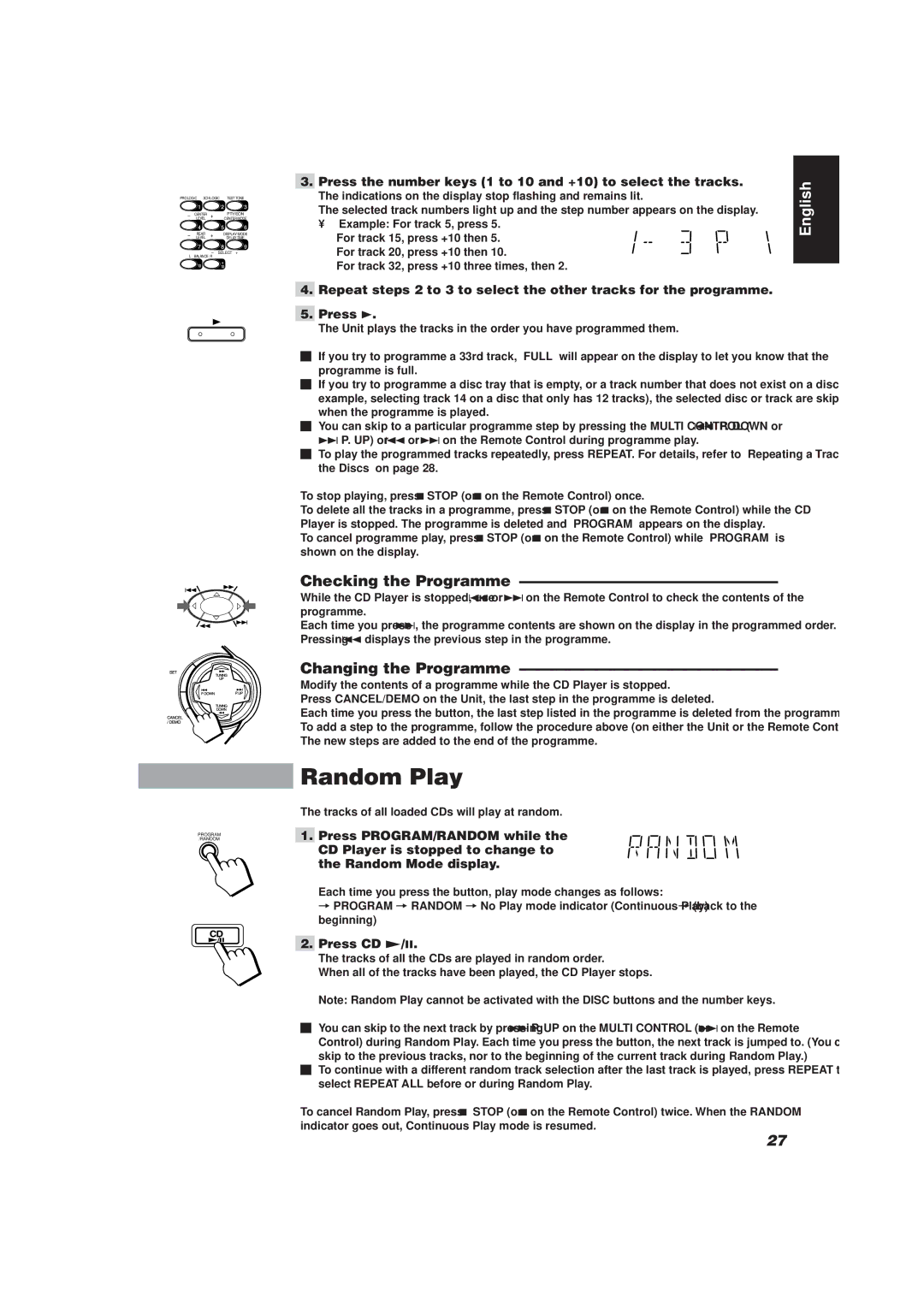 JVC CA-D752TR manual Random Play, Checking the Programme, Changing the Programme 