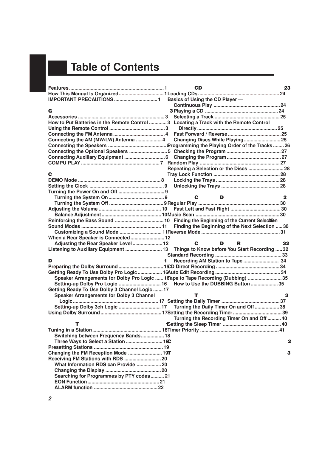 JVC CA-D752TR manual Table of Contents 