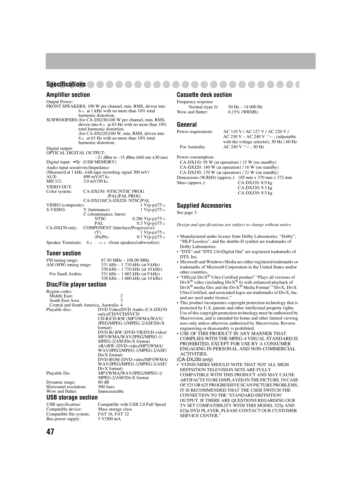 JVC CA-DXJ35 manual CA-DXJ30 only 