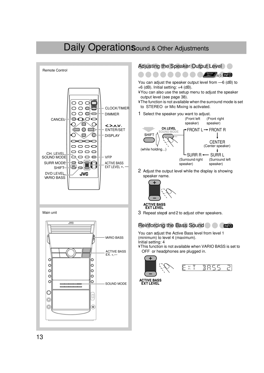 JVC CA-DXJ35 manual Adjusting the Speaker Output Level, Select the speaker you want to adjust 