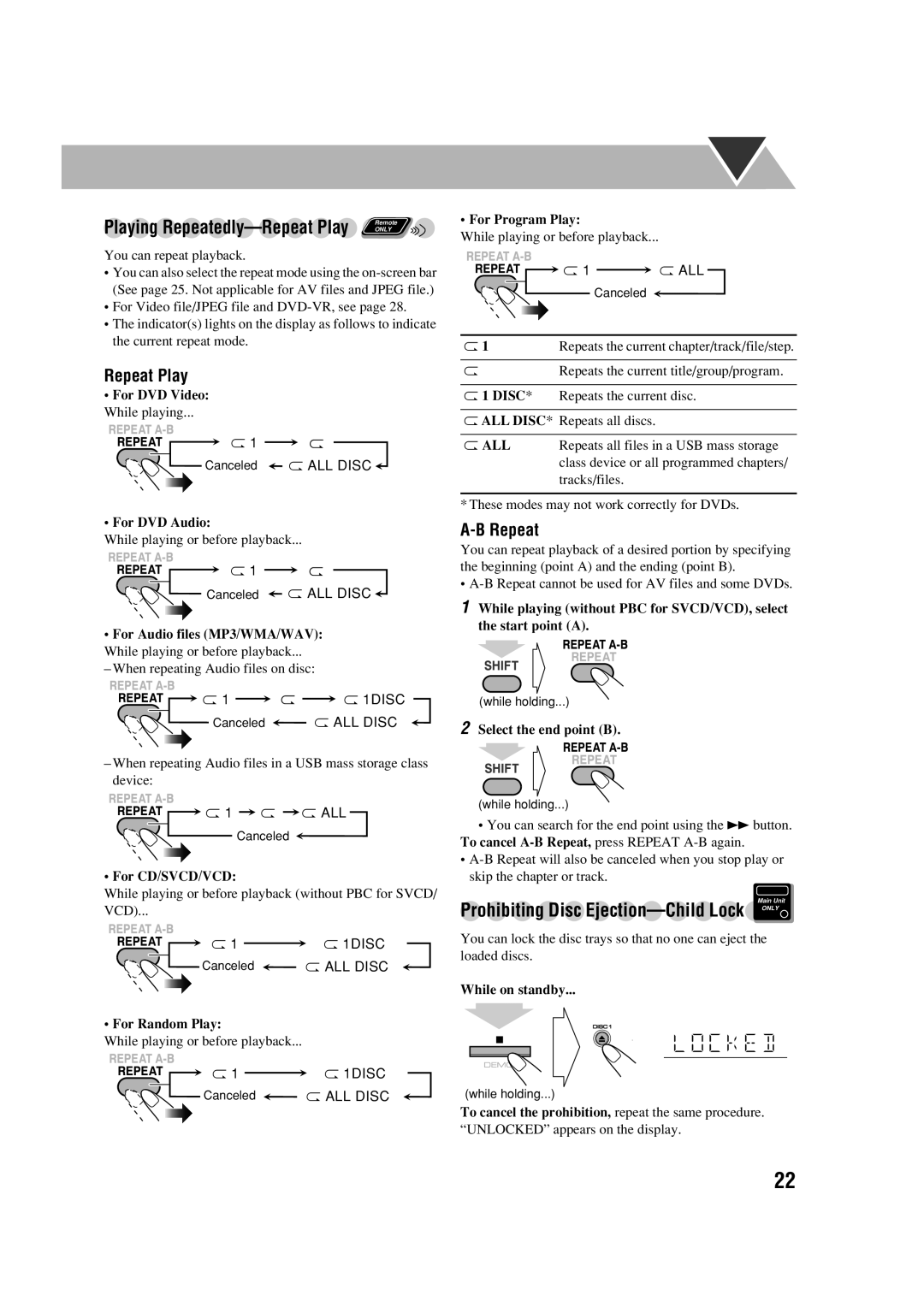 JVC CA-DXJ35 manual Repeat Play 