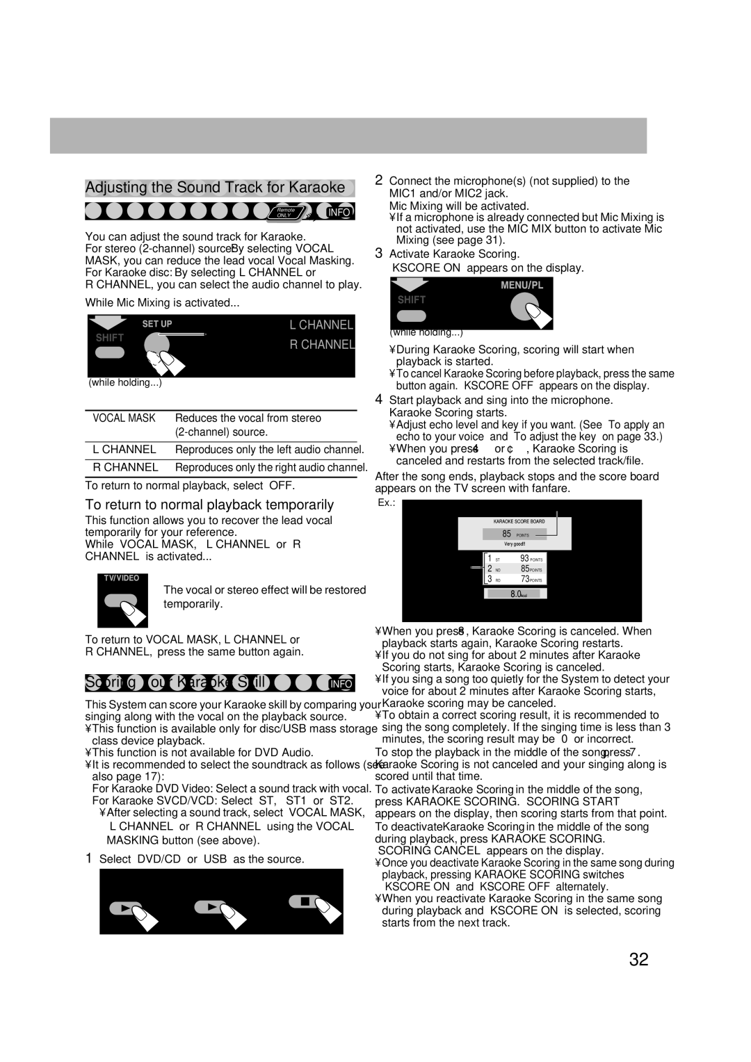 JVC CA-DXJ35 manual Adjusting the Sound Track for Karaoke, To return to normal playback temporarily 