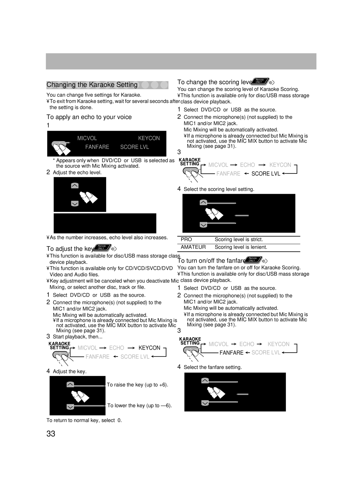 JVC CA-DXJ35 manual Changing the Karaoke Setting, To apply an echo to your voice 