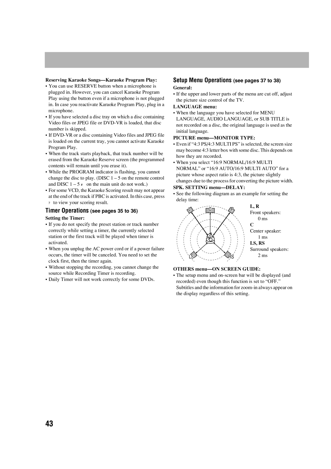 JVC CA-DXJ35 manual Setup Menu Operations see pages 37 to 