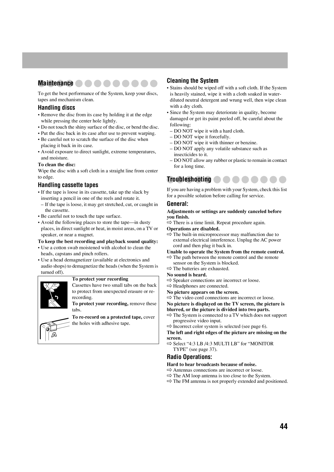 JVC CA-DXJ35 manual Maintenance, Troubleshooting 