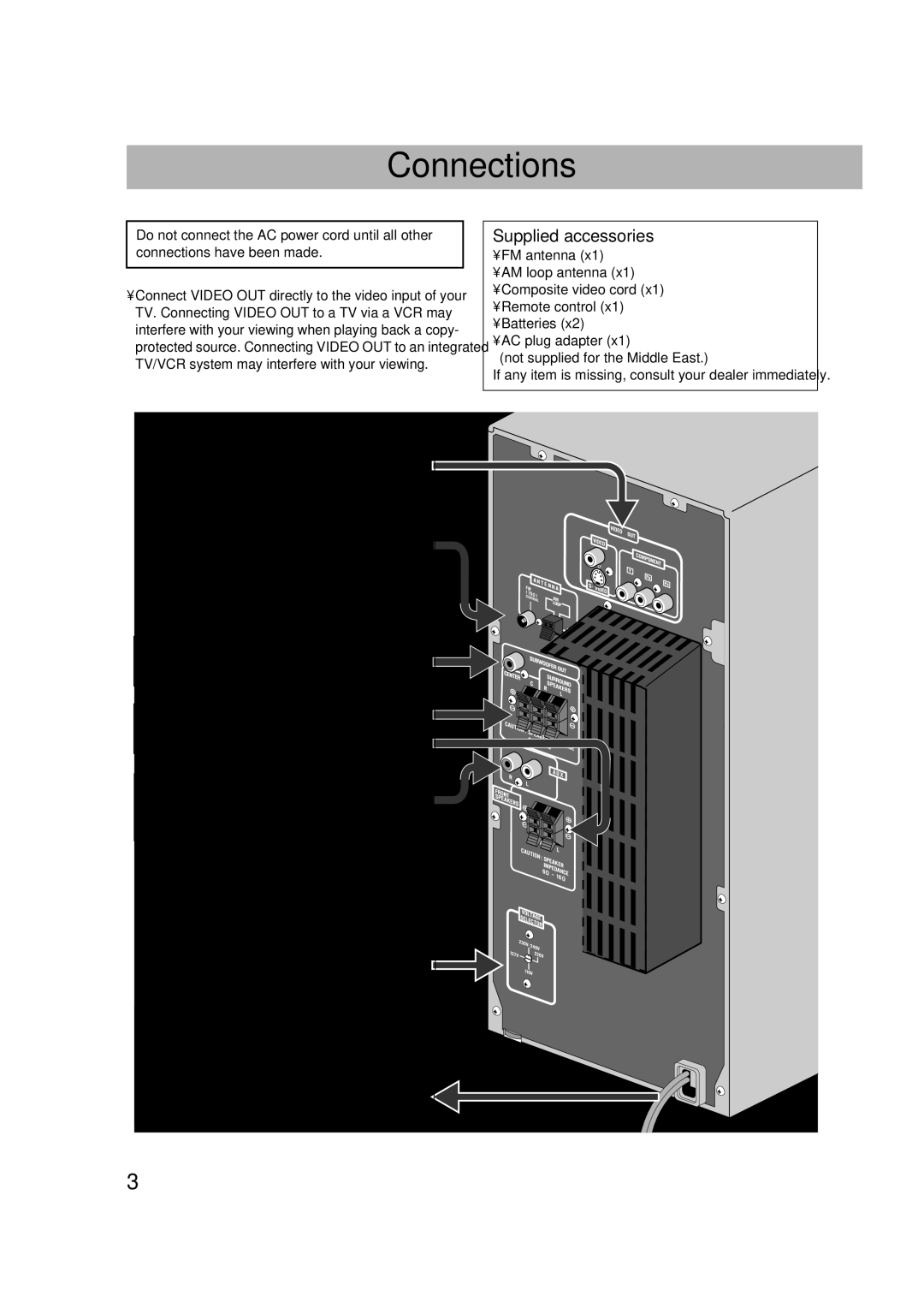 JVC CA-DXJ35 manual Connections, Supplied accessories, ¤ Voltage selector, # To a wall outlet 